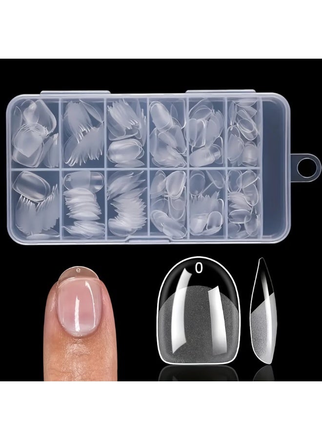 Rozino 240pcs Boxed Short Round Head False Nail Tips, Transparent Oval, Glossy Finish for Manicures - Image 1