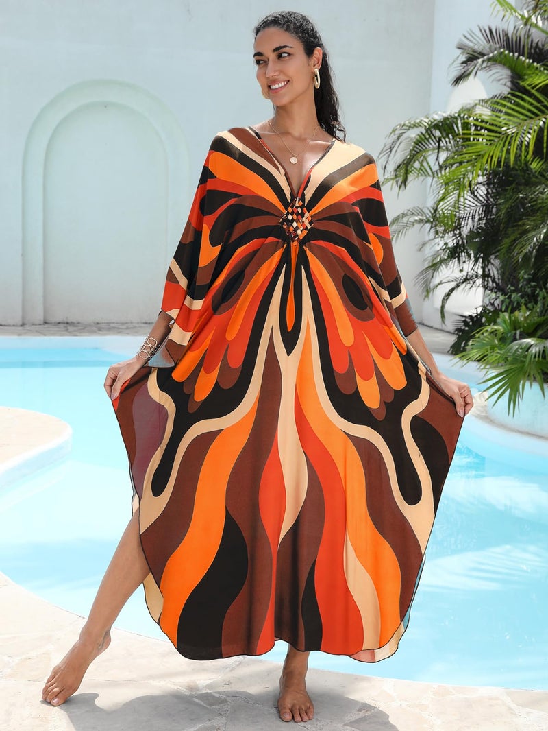 KEYLORTING Women's Plus Size Kaftan Dress – Plus Size Maxi Dress Moo Moos Beach Cover Up,Bathing Suit Cover-Up Loungewear - Image 4