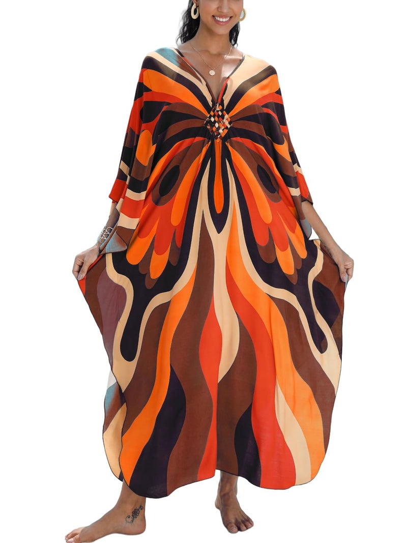 KEYLORTING Women's Plus Size Kaftan Dress – Plus Size Maxi Dress Moo Moos Beach Cover Up,Bathing Suit Cover-Up Loungewear - Image 1