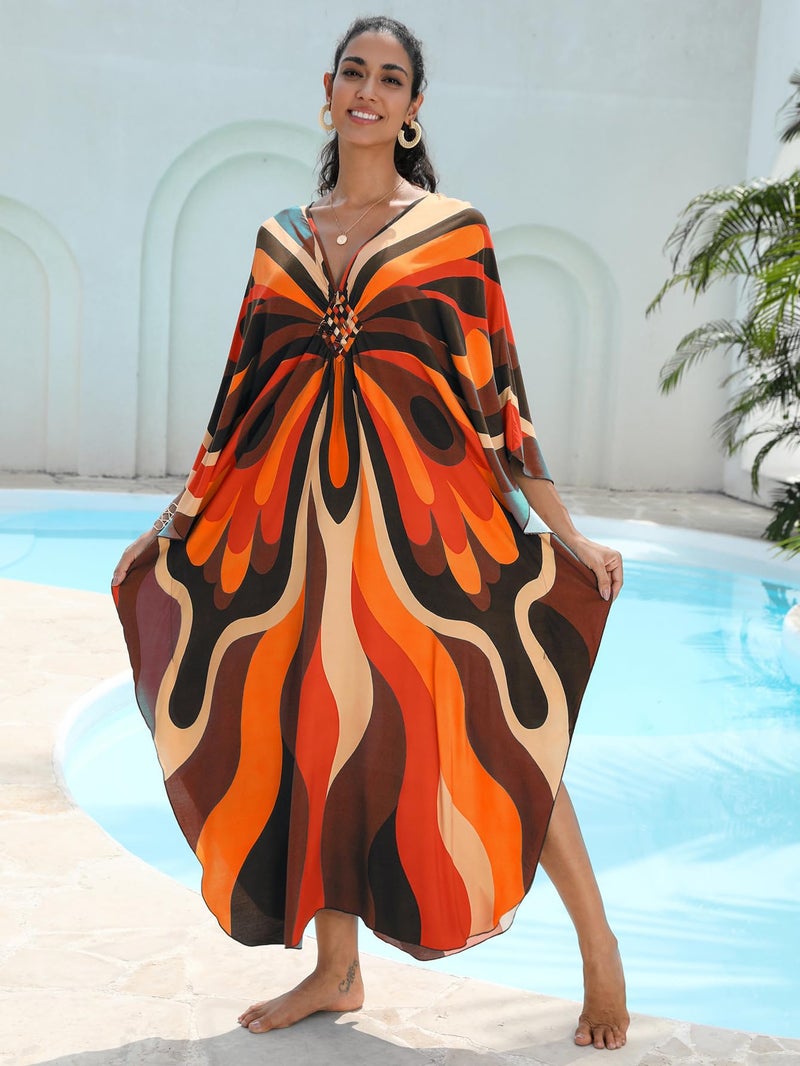 KEYLORTING Women's Plus Size Kaftan Dress – Plus Size Maxi Dress Moo Moos Beach Cover Up,Bathing Suit Cover-Up Loungewear - Image 3
