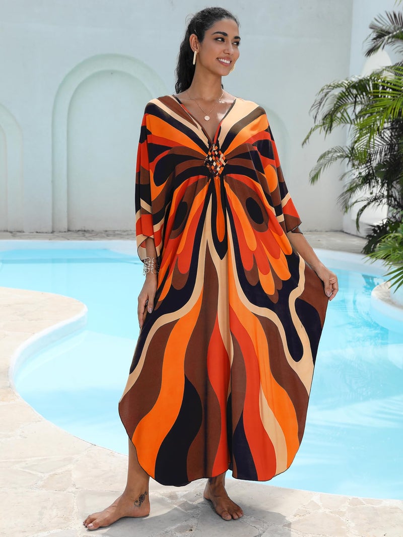 KEYLORTING Women's Plus Size Kaftan Dress – Plus Size Maxi Dress Moo Moos Beach Cover Up,Bathing Suit Cover-Up Loungewear - Image 2