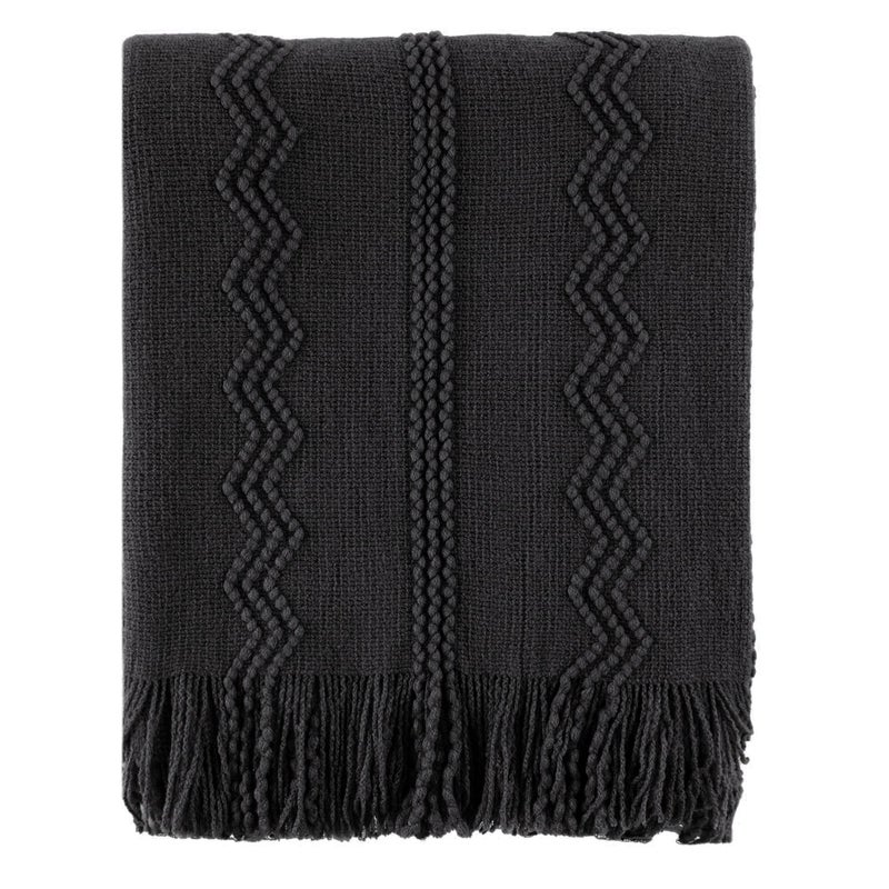 بطانية Battilo Home Black Throw مع رميات السرير الهامش للديكور المنزلي تزين أسود متماسكة لأريكة الأريكة 50 "" x60 "