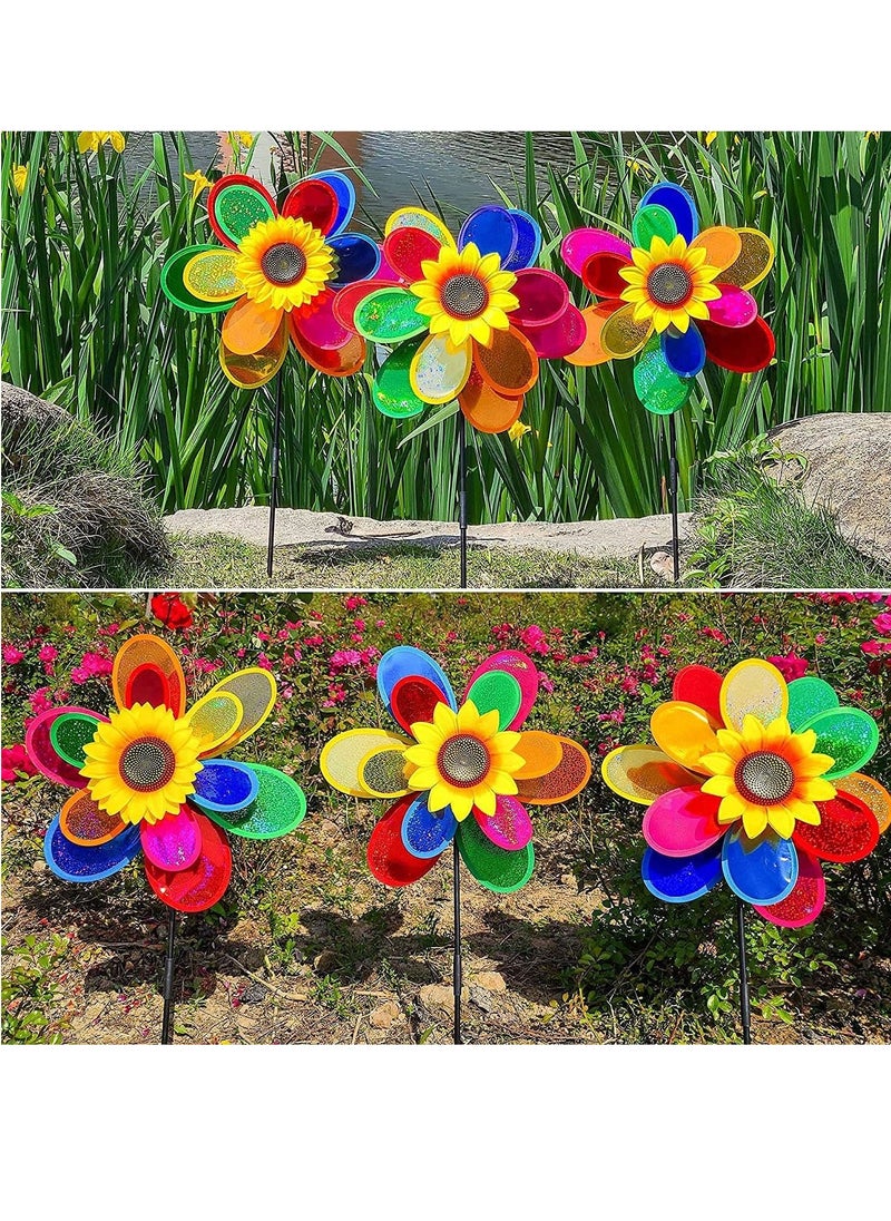 واي آند دي Garden Wind Spinners, Sunflower Windmills Lawn Decor, Rainbow Pinwheels for Yard and Garden, Outdoor Ornaments Spinner Art Pathway Patio Ornaments, 2PCS  - Image 3