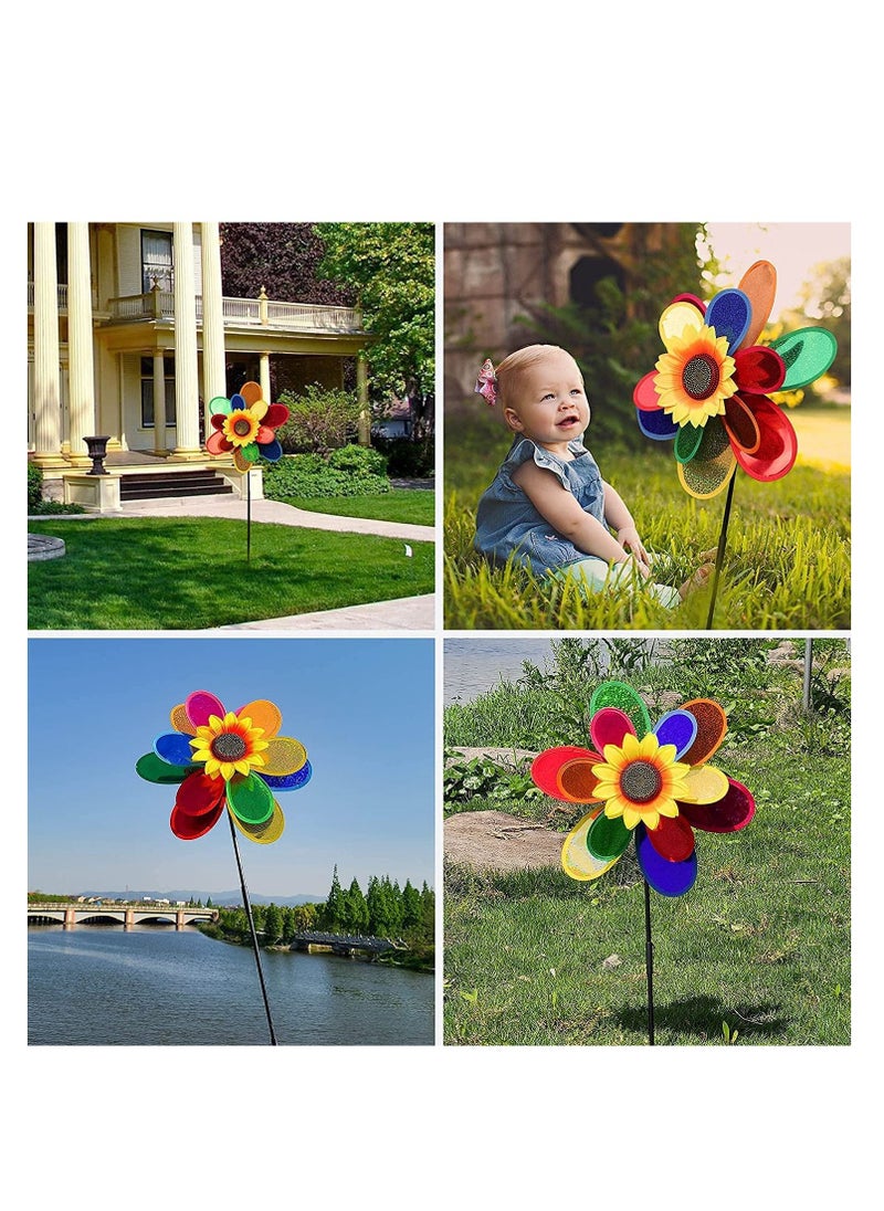 واي آند دي Garden Wind Spinners, Sunflower Windmills Lawn Decor, Rainbow Pinwheels for Yard and Garden, Outdoor Ornaments Spinner Art Pathway Patio Ornaments, 2PCS  - Image 2