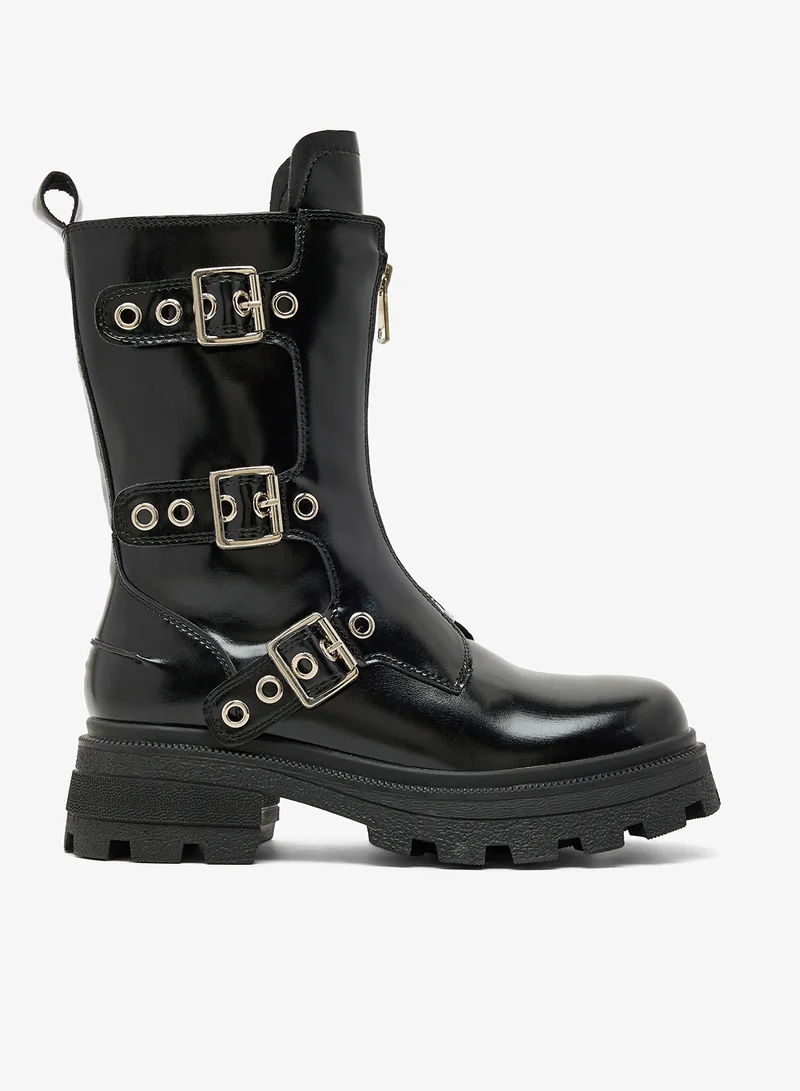 Ginger Chunky Buckle Detail Ankle Boots