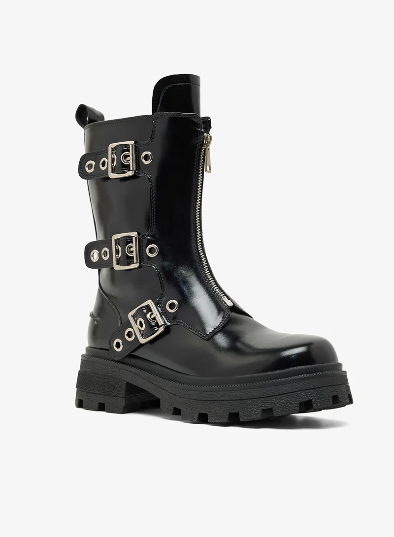 Ginger Chunky Buckle Detail Ankle Boots