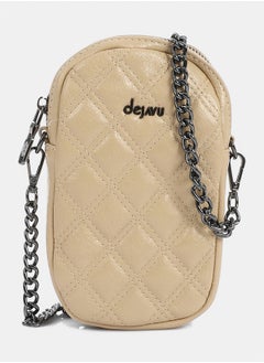 DejaVu Shiny Quilted Cross Body Bag - Vanilla Beige  - Image 1
