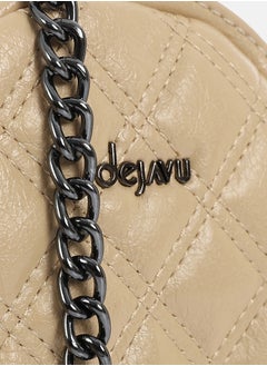 DejaVu Shiny Quilted Cross Body Bag - Vanilla Beige  - Image 4