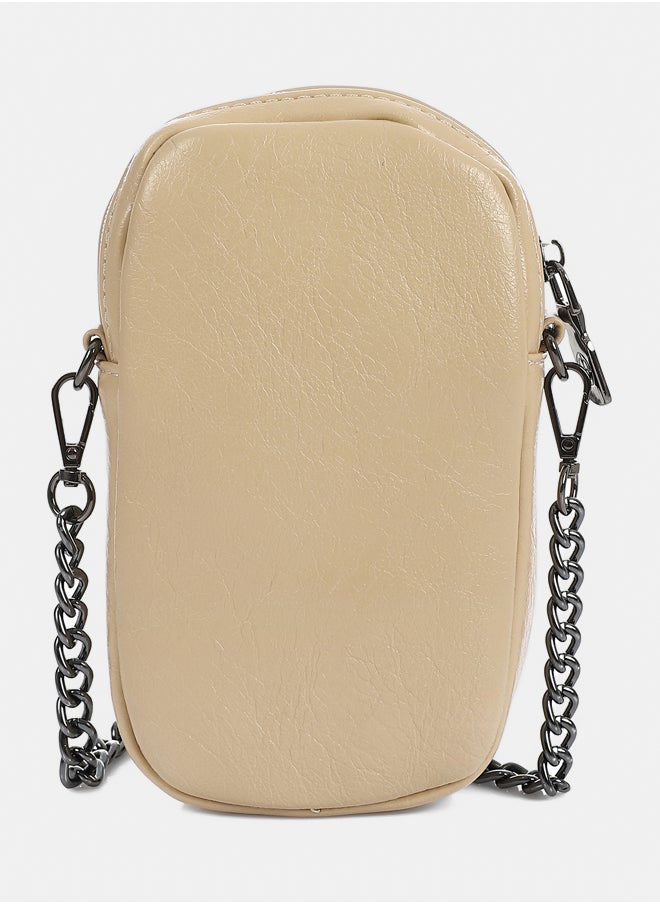 DejaVu Shiny Quilted Cross Body Bag - Vanilla Beige  - Image 3