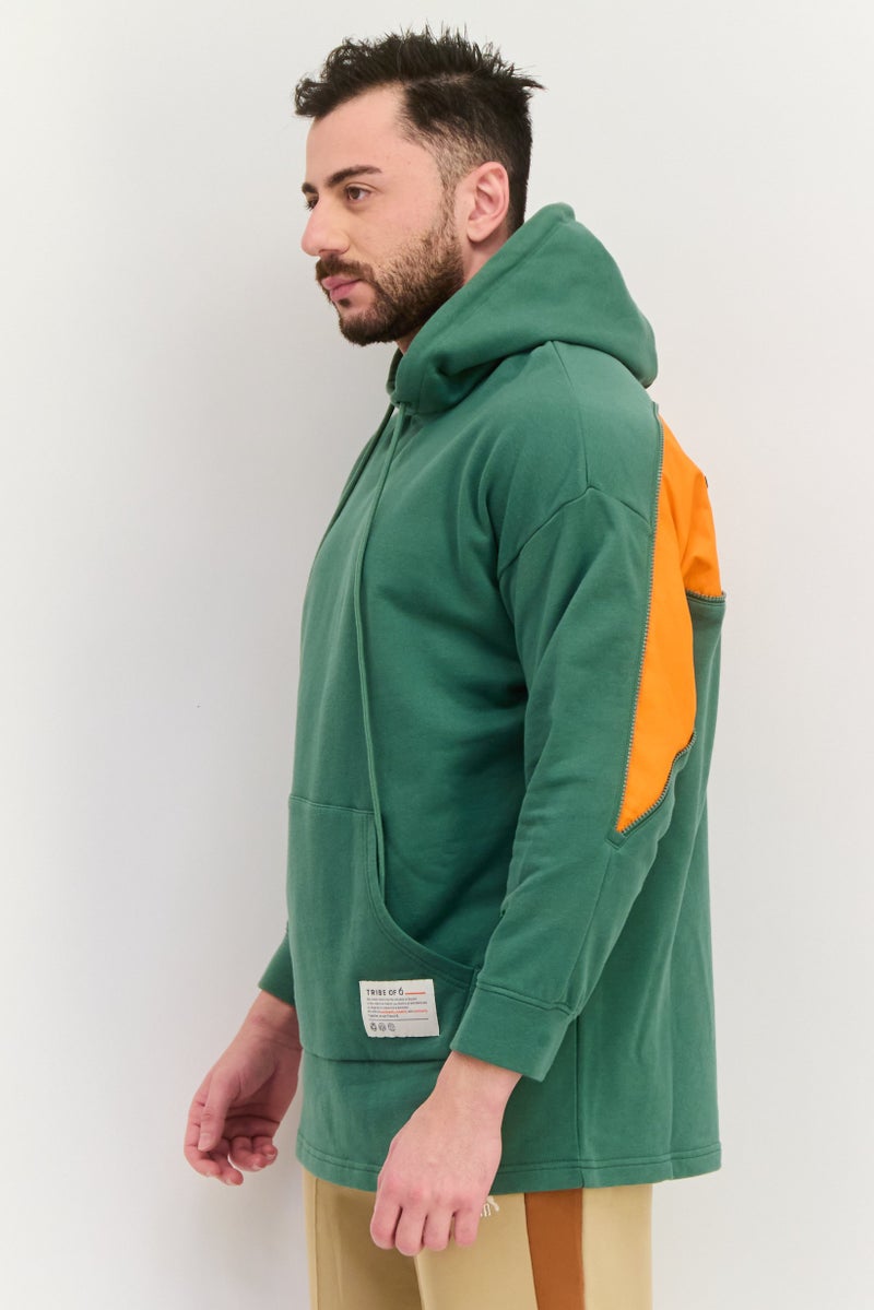 TRIBE OF 6 Men Embroidered Logo Hooded Sweatshirt, Green - Image 3