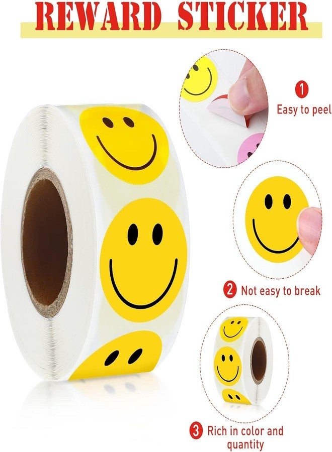 DHAVAL Rolls of 1000 Yellow Smiley Face Stickers - 1 Inch Round Waterproof & Adhesive Labels for Classroom Behavior Charts, Gift Wrapping, Party Decorations, and Student Rewards (Pack of 1) - Image 5