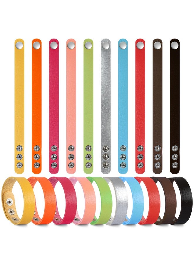 TXIN 20 Pieces Faux Leather Snap Bracelets Blank Colorful Adjustable Plain PU Leather Wristband for DIY Jewelry Making Women Men Cuff Wrist Crafts (10 Colors) - Image 1