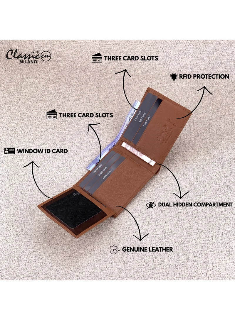 Classic Milano Tan (CNH-1) Classic Milano Genuine Leather Wallet for Men – Slim Bifold Men’s Wallet with RFID Blocking, Multiple Card Slots – Stylish Mens Purse Wallets Gift for Husband, Father for Men | Best Price UAE