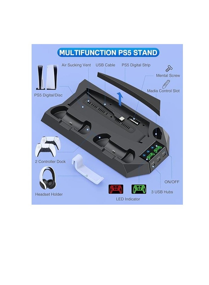 Multifunctional PS5 Console Stand - Charge 2 PS5 controllers - Storage up to 14 game discs - headphones or VR glasses Stand - Image 3