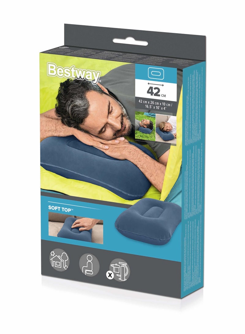 Bestway 42cm x 26cm x 10cm Flocked Air Camp Pillow67121  - Image 1