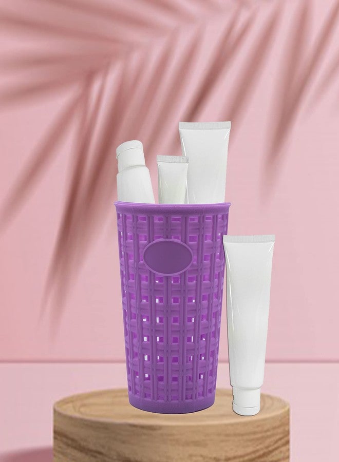 ABCDEF Jaycee Multipurpose Round Pen Stand, Cutlery,Utensils Holder,Table Organiser Plastic Toothbrush Holder (Purple) - Image 4