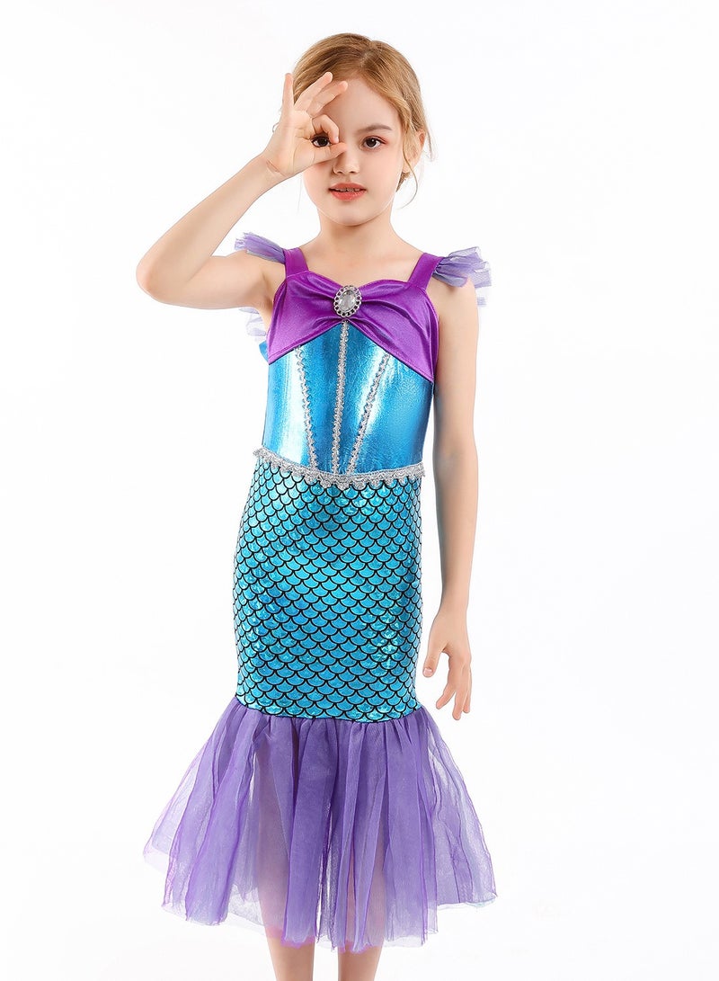 Girls Mermaid Costume Princess Dress Up with Accessories (Purple)  - Image 4