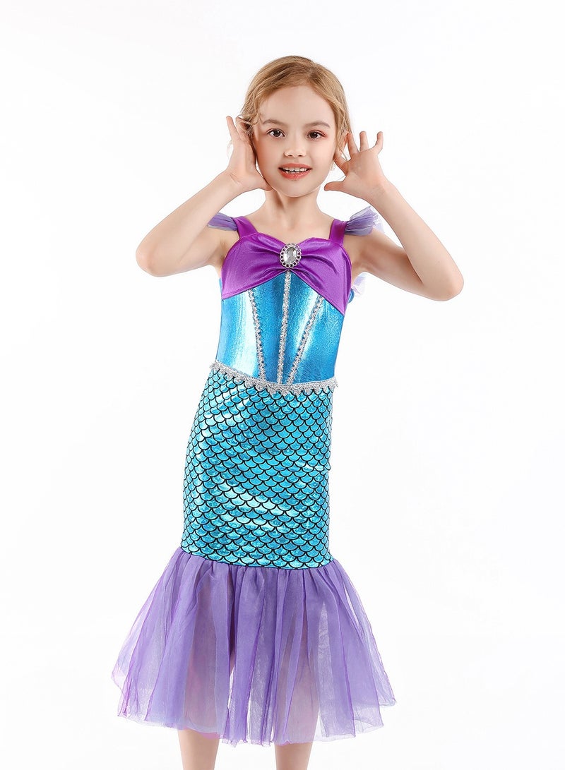 Girls Mermaid Costume Princess Dress Up with Accessories (Purple)  - Image 2