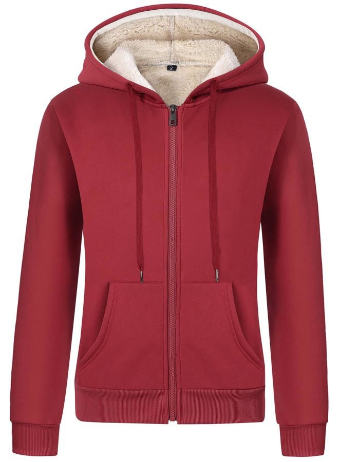 Gihuo Women's Sherpa Fleece Lined Hoodie Zip Up Hooded Sweatshirt Jacket (Wine, Large) - Image 1