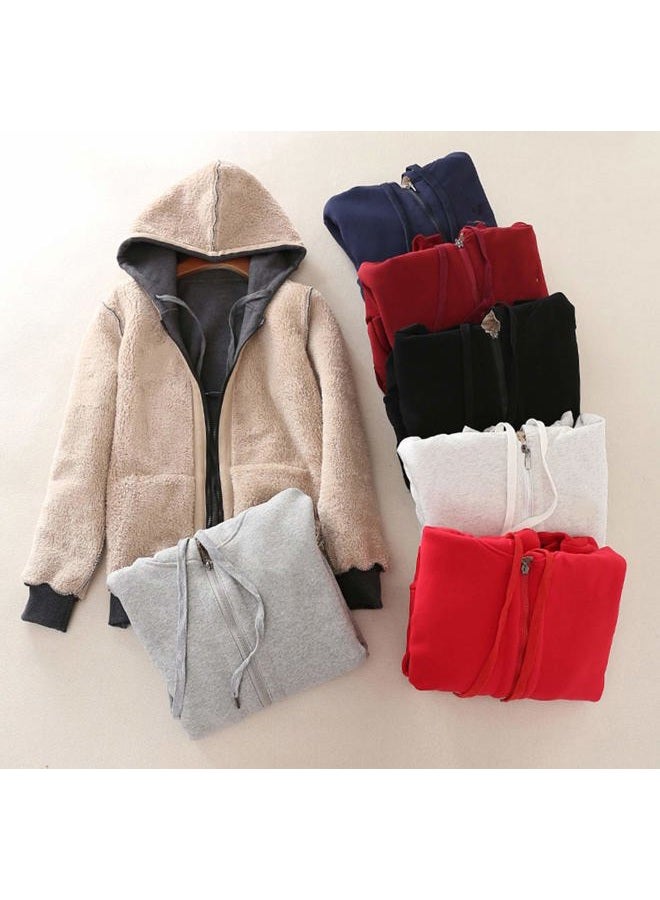 Gihuo Women's Sherpa Fleece Lined Hoodie Zip Up Hooded Sweatshirt Jacket (Wine, Large) - Image 2