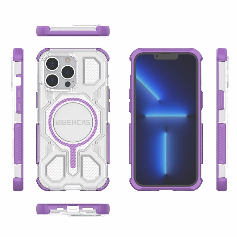 BIBERCAS For Iphone 13 Pro Transparent Color Series Magsafe Air Bag Shockproof Phone Case(Purple) - Image 2