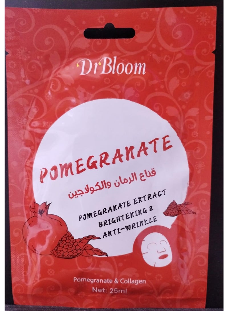 Pomegranate extract and natural collagen face mask, 10 pieces, 25ml each