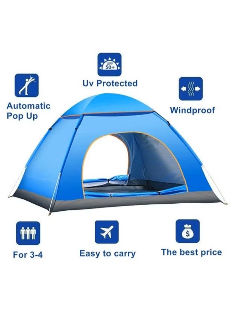 عربست خيمة تخييم، فتح فوري بشكل قبة لشخصين، مقاومة للماء والرياح وحجب الأشعة فوق البنفسجية، تهوية شبكية مع بابين، محمولة وخفيفة مع حقيبة حمل، أعمدة فايبرجلاس، ‎200×200×130 سم - Image 4