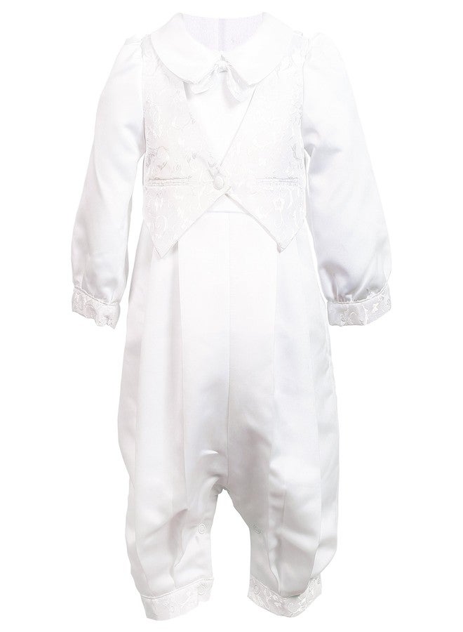 NIMBLE Baby Boys Newborn Christening Baptism Infant Satin Romper Outfit,0-12M White - Image 1