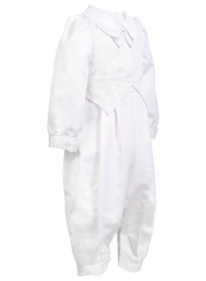 NIMBLE Baby Boys Newborn Christening Baptism Infant Satin Romper Outfit,0-12M White - Image 2