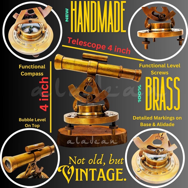 ALADEAN Brass Alidade Decorative Telescope 4" with Base Compass Gifts (4 Inch) - Image 2
