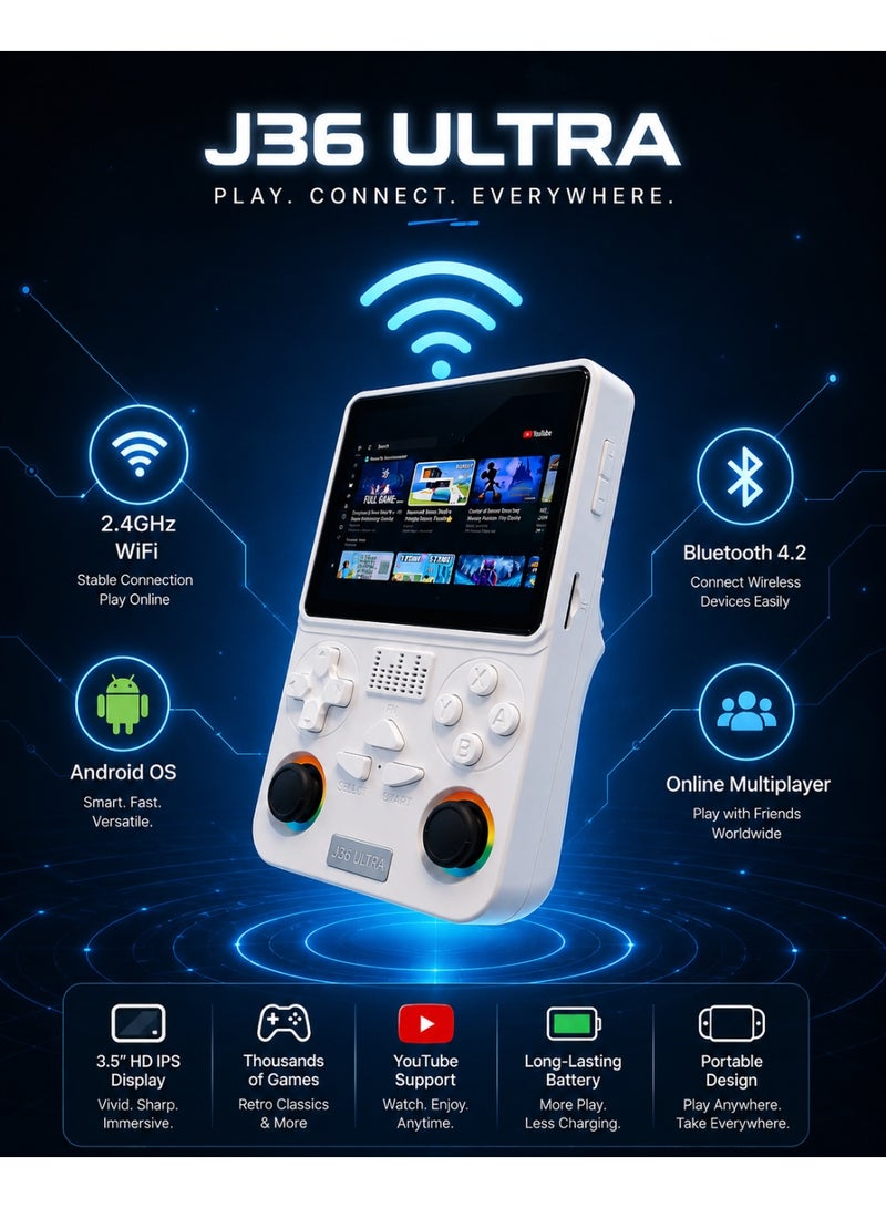 J36 Ultra Handheld Retro Gaming Console with 3.5" HD IPS Display, 2.4GHz WiFi, Bluetooth 4.2, Android System, Online Multiplayer, YouTube Support, Thousands of Classic Games, Portable Game Console - Image 3