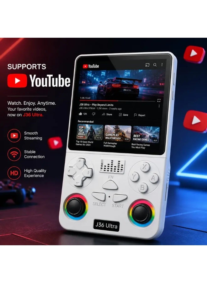 J36 Ultra Handheld Retro Gaming Console with 3.5" HD IPS Display, 2.4GHz WiFi, Bluetooth 4.2, Android System, Online Multiplayer, YouTube Support, Thousands of Classic Games, Portable Game Console - Image 4