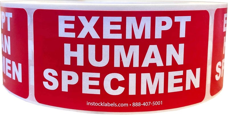 InStockLabels.com Exempt Human Specimen Medical Healthcare Labels 1.5 x 3 Inch 500 Total Labels - Image 1