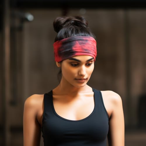 XFYT Stylish Tie-Dye Sports Chic Hair Bands | Super Soft Stretch Microfibre high Sweat absorbtion Head Band for Women Girls Yoga Exercise Fitness Gym (Cherry Black) - Image 2