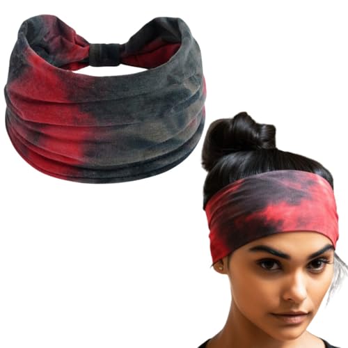 XFYT Stylish Tie-Dye Sports Chic Hair Bands | Super Soft Stretch Microfibre high Sweat absorbtion Head Band for Women Girls Yoga Exercise Fitness Gym (Cherry Black) - Image 1