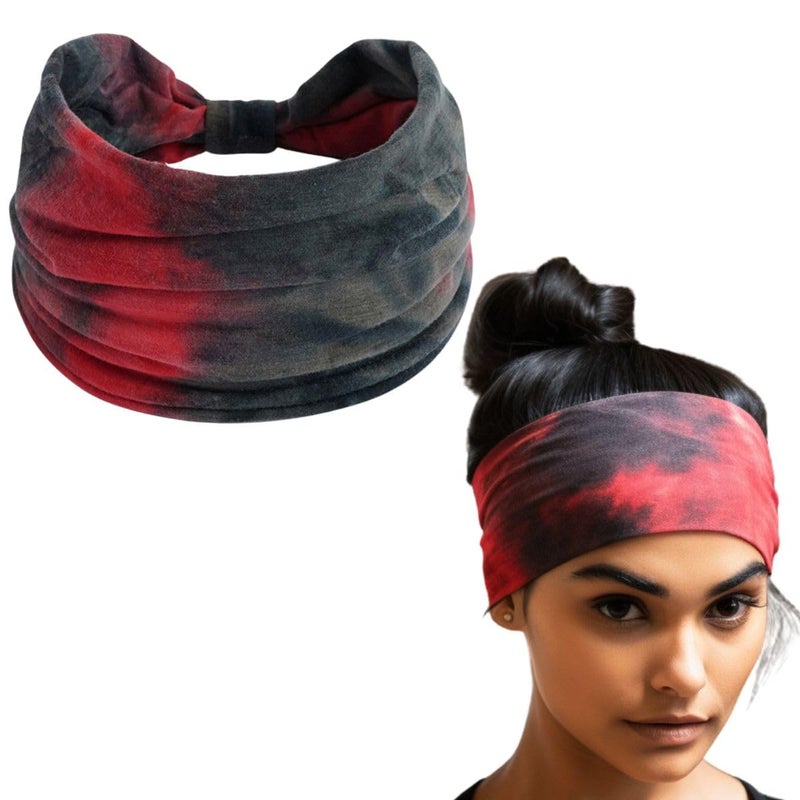 XFYT Stylish Tie-Dye Sports Chic Hair Bands | Super Soft Stretch Microfibre high Sweat absorbtion Head Band for Women Girls Yoga Exercise Fitness Gym (Cherry Black) - Image 3