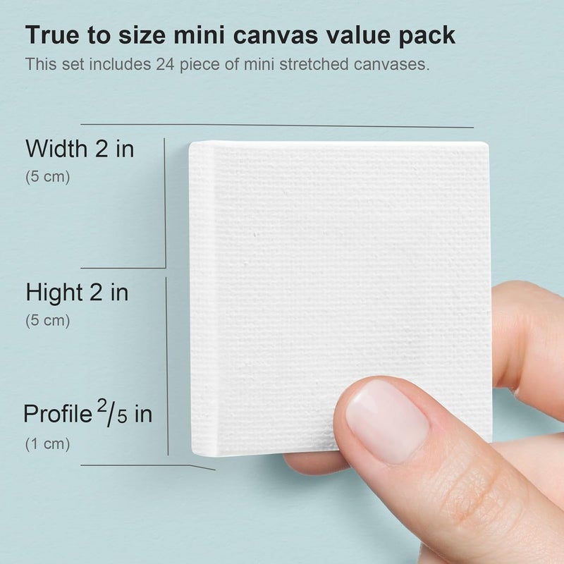 AUREUO Mini Stretched Canvas - 2x2 Inch/24 Pack - 2/5 Inch Profile Tiny Square Canvas Boards for Painting - Art Gift Set Bulk Pack Canvases for Acrylic Painting & Craft - Image 2