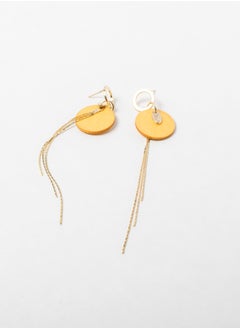 The Black Pearl Accessories Stainless Steel Earring with wooden rounded pendant-Yellow  - Image 1
