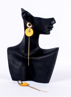The Black Pearl Accessories Stainless Steel Earring with wooden rounded pendant-Yellow  - Image 2