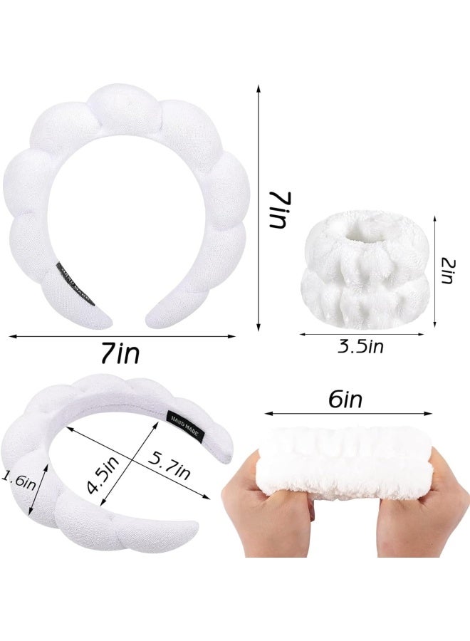 Premify Spa Sponge Headbands & 2 Wristbands Set For Women & Girls, Makeup Removal Headband & Terry Towel Cloth Fabric Hair Band For Washing Face, Skincare (White)  - Image 2