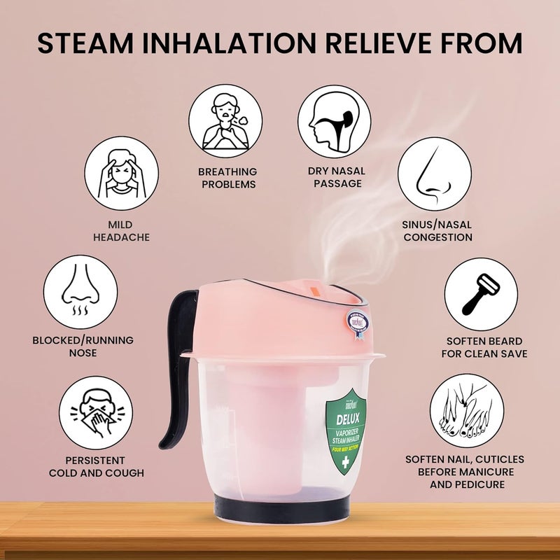 Crescent Steamer for Cold with Double Protection Wall, Vaporizer Steamer for Cough and Cold, Facial Care, Face Steamer for Facial; Separate Water Storage Jar, Detachable, Easy Clean, Durable, Color: Pink, Pack of 1 - Image 4