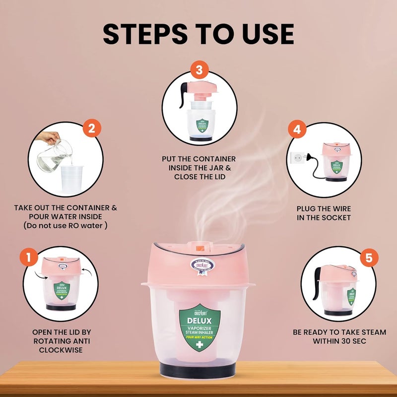 Crescent Steamer for Cold with Double Protection Wall, Vaporizer Steamer for Cough and Cold, Facial Care, Face Steamer for Facial; Separate Water Storage Jar, Detachable, Easy Clean, Durable, Color: Pink, Pack of 1 - Image 5