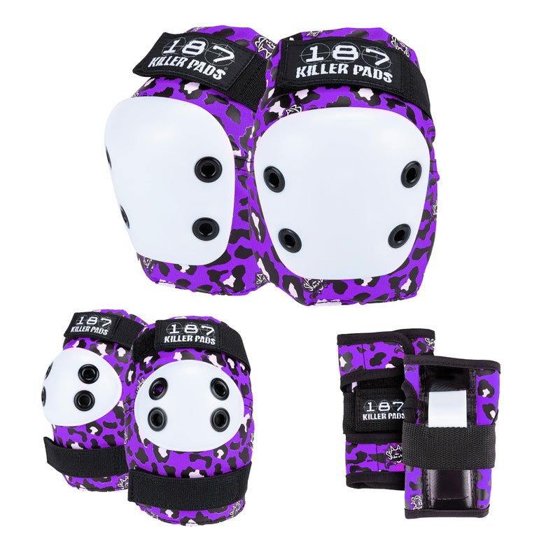 187 Killer Pads Skate Knee Pads, Elbow Pads, and Wrist Guards, Six Piece Pad Set, STAAB Purple, Junior - Image 1
