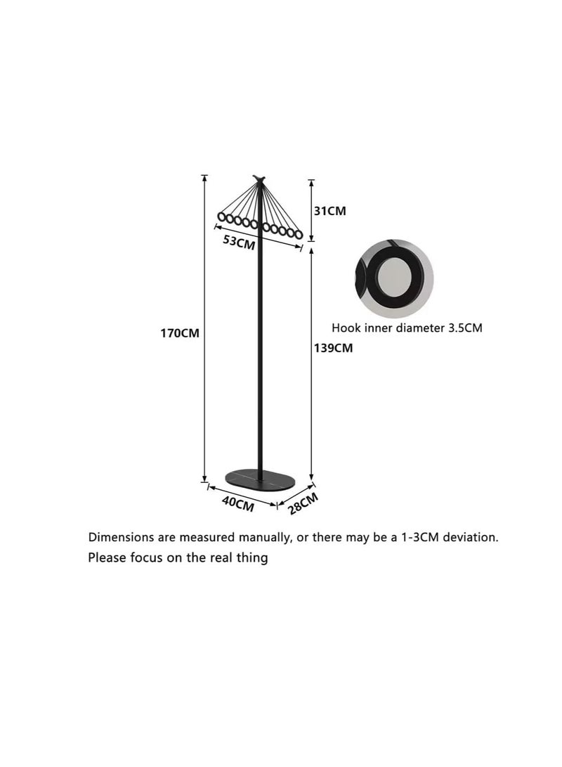 Modern Coat Rack Stand, Iron Coat Stand with 10 Holes, Clothing Rack Freestanding With Stable Marble Base, For Coats, Hats, Scarves, Clothes, Bedroom, Hotel Hall,Clothing Store (Black) - Image 2