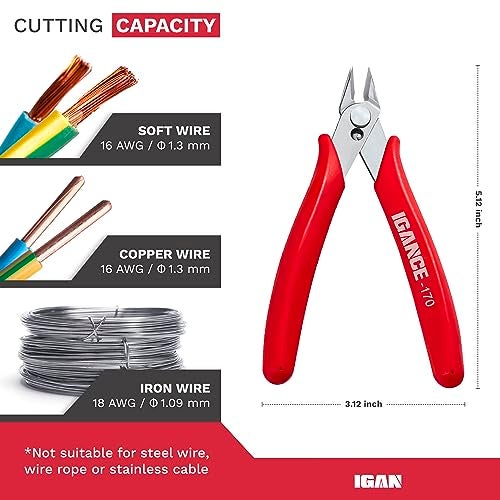 IGAN-170 Wire Cutters, Precision Electronics Flush Cutter, One of the Strongest and Sharpest Side Cutting pliers with an Opening Spring, Ideal for Ultra-fine Cutting Needs. - Image 2