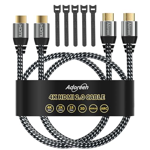 Adoreen 4K HDMI Cable 2 Feet/2 Pack,High Speed 18Gbps Braided HDMI 2.0 Cable Cord,4K@60Hz,2K,1080P,ARC HDR HDCP 3D,Sturdy&Flexible&Untangled&Supreme Texture,Compatible Monitor UHD TV PC PS5 Xbox+5 Ties - Image 1
