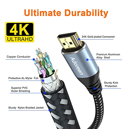 Adoreen 4K HDMI Cable 2 Feet/2 Pack,High Speed 18Gbps Braided HDMI 2.0 Cable Cord,4K@60Hz,2K,1080P,ARC HDR HDCP 3D,Sturdy&Flexible&Untangled&Supreme Texture,Compatible Monitor UHD TV PC PS5 Xbox+5 Ties - Image 4