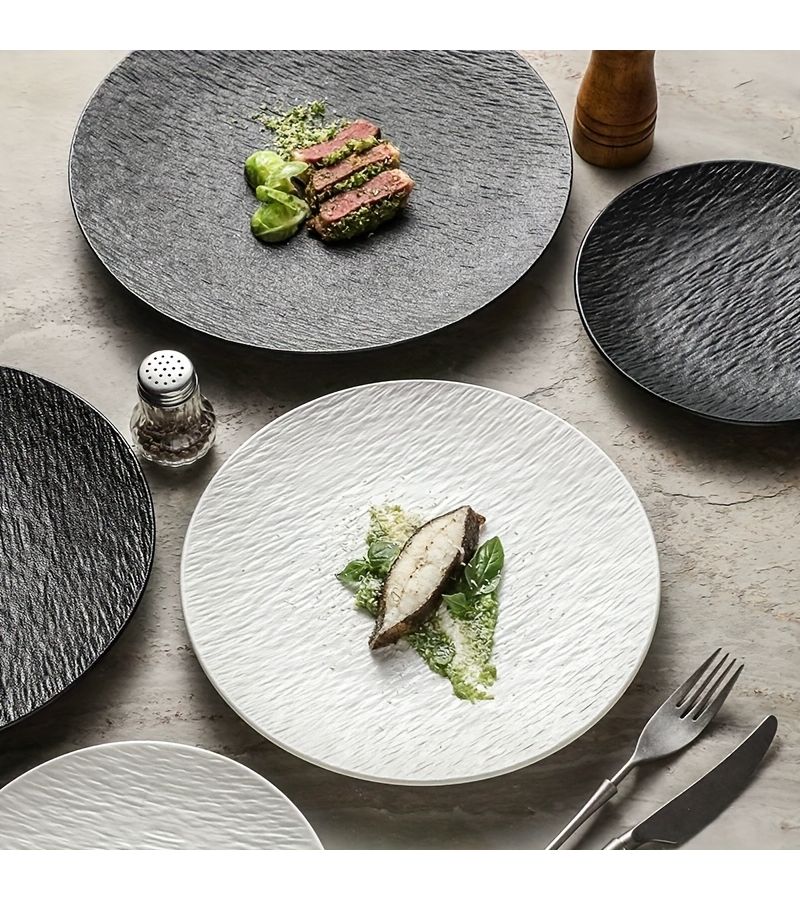 White Plastic Stone Texture Dinner Plates 2 Pack 7.48 Inch for Wedding Party - Image 1