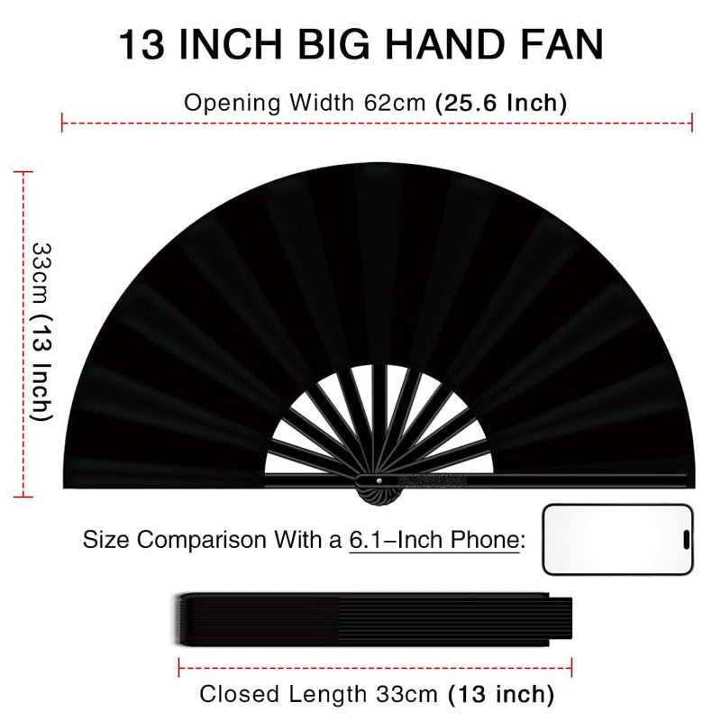 Raveahem 13" Large Folding Rave Fan with Holster, Clack Hand Fans Foldable for Line Dancing, Boots On The Ground Fan for Women Men Festival EDM Party Decoration, Black - Image 5