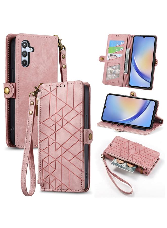S-TOP Case For Samsung Galaxy A31 Geometric Zipper Wallet Side Buckle Leather Phone Case - Image 1